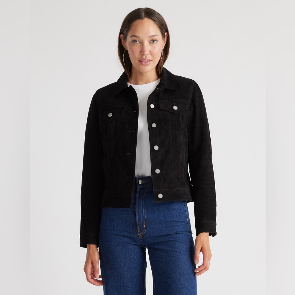 quince 100% suede trucker jacket